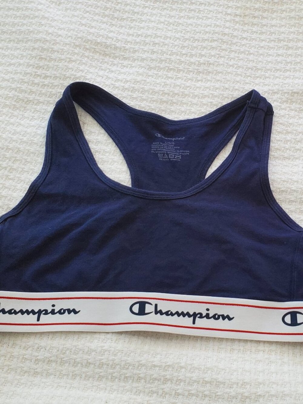 Champion Classic Logo Cotton Blend Racerback Sports Bra L